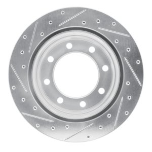 Chevrolet Silverado 3500 HD Brake Rotor (1) - Rear Right - R1 Concepts - Drilled & Slotted - Silver - `01-`10